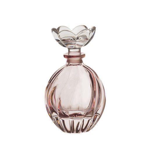 an empty glass perfume bottle on a white background with clippings to the side