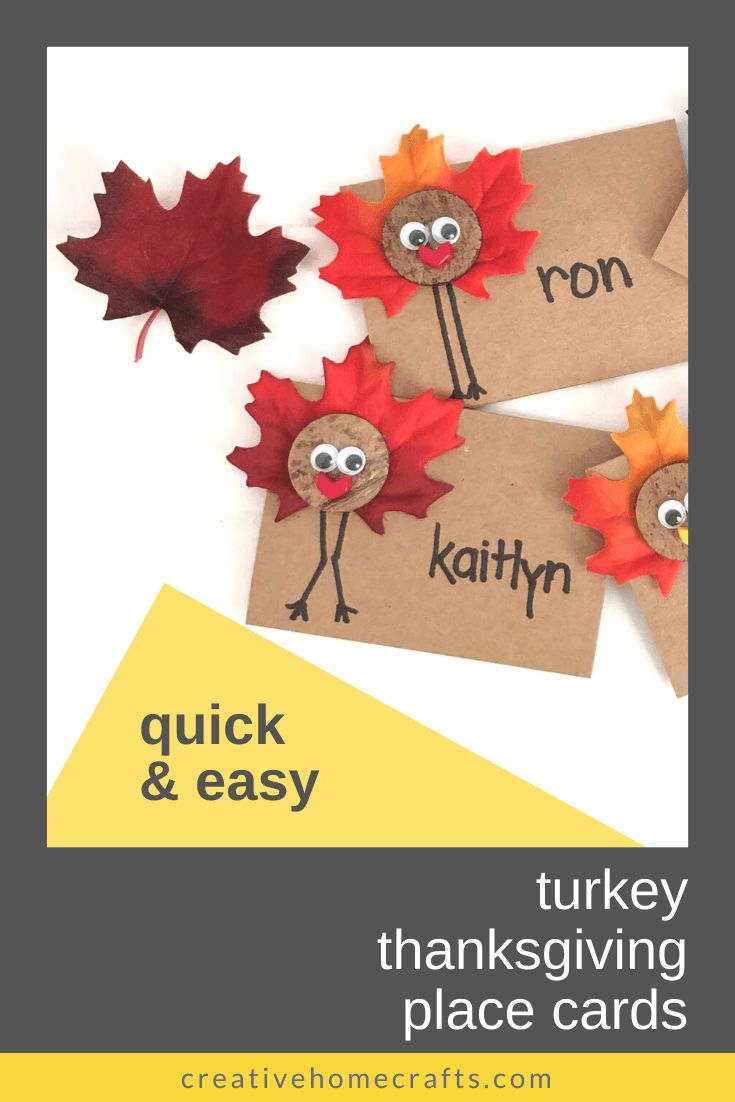 turkey thanksgiving place cards with the words quick and easy