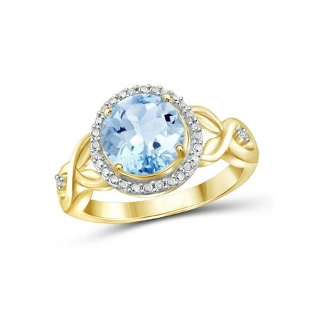 A VIBRANT ACCENT PIECE THAT GLOWS FROM WITHIN Made with real Sky Blue Topaz Gemstones, White Diamonds & 14K Gold Plated Silver Unlike cheaply made gemstone rings for women that turn out to be fake, with dull, flat-looking faux stones, the JewelersClub Sky Blue Topaz Ring features a genuine 2.33 carat Sky Blue Topaz stone flanked by real White Diamond clusters. Crafted with care and expert workmanship and set in a hypoallergenic, 14K Gold Plated Silver band, this gorgeous Sky Blue Round ring is durably made with premium materials that set it apart from the rest. Our Genuine Sky Blue Topaz Ring features: - 2.33 Carat Sky Blue Topaz Gemstone - White Diamond Clusters - Hypoallergenic 14K Gold Plated Silver Band Ring (zero nickel or lead) - Delicate Design with Durable, Long-Lasting Craftsmansh Elegant Light Blue Topaz Ring Gift, Hallmarked Blue Topaz Birthstone Ring, Light Blue Brilliant Cut Topaz Ring Gift, Real Sky, Sky Blue Topaz Necklace, Sky Blue Topaz Ring, Blue Topaz Bracelet, Blue Topaz Jewelry, Ring Birthstone