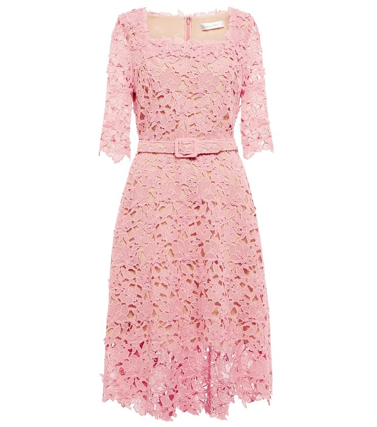 This sophisticated midi dress from Oscar de la Renta is made from guipure lace and lined with organza and crêpe de chine. It has a square neckline, elbow-length sleeves and a midi hem. Guipure Dress, Organza Sleeves, Guipure Lace, Pink Midi Dress, Lace Midi, Lace Midi Dress, Knee Length Dresses, Elbow Length Sleeve, Square Neckline