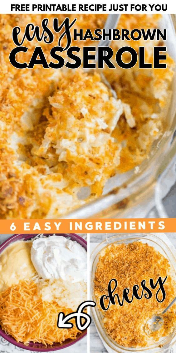 Hashbrown Casserole Hashbrown Augratin Potatoes, Hashbrown Casserole For Two, Cheesy Baked Hashbrowns, Hashbrown Casserole Cream Of Chicken, Easy Cheesy Casserole Recipes, Easy Breakfast Ideas Hashbrowns, Baked Cheesy Hashbrown Casserole, Quick Hashbrown Casserole, Easy Hashbrown Casserole Simple