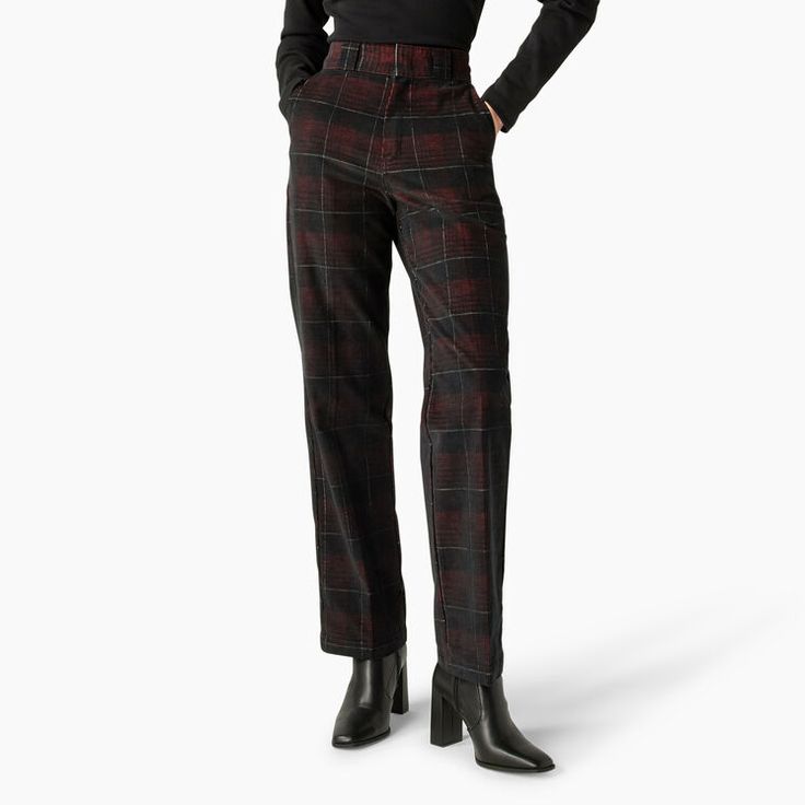 Women’s Alma Corduroy Pants - Dickies US, Dark Corduroy Plaid 27 Plaid Pants Outfit, Plaid Pants Women, Librarian Style, Corduroy Pants Women, Dickies Women, Dickies Pants, Winter Pants, Stylish Pants, Winter Aesthetic