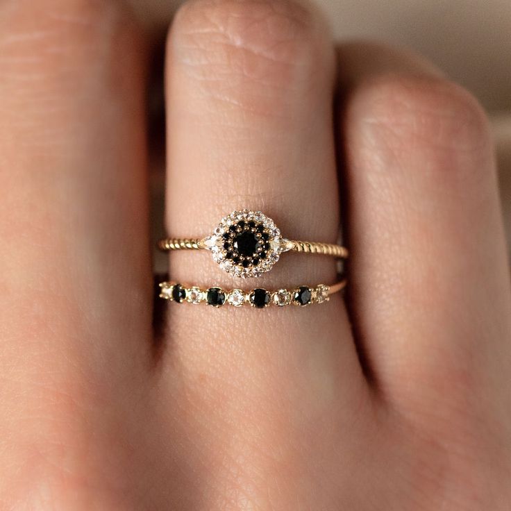 14k Black Diamond Halo Ring | Local Eclectic – local eclectic Black Diamond Halo Ring, Black Diamond Engagement Ring Halo, Black Diamond Band, Black Gemstone Ring, Black Jewellery, Black Diamond Bands, Onyx Engagement Ring, Local Eclectic, Cute Engagement Rings