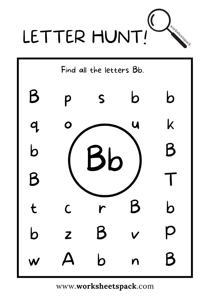 the letter hunt worksheet for kids to learn how to read and write letters