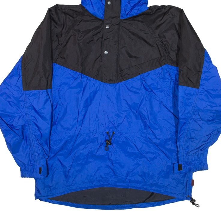 Item is in good used condition. >Size: L >Armpit To Armpit: 26" >Armpit To Cuff: 22" >Collar To Hem: 32" Blue Windbreaker With Drawstring Hood For Winter, Blue Hooded Techwear Windbreaker, Blue Winter Windbreaker With Drawstring Hood, Urban Blue Windbreaker With Adjustable Hood, Blue Nylon Windbreaker With Adjustable Hood, Blue Nylon Outerwear With Adjustable Hood, Blue Techwear Windbreaker For Winter, Blue Windbreaker With Pockets For Hiking, Blue Hiking Windbreaker With Pockets