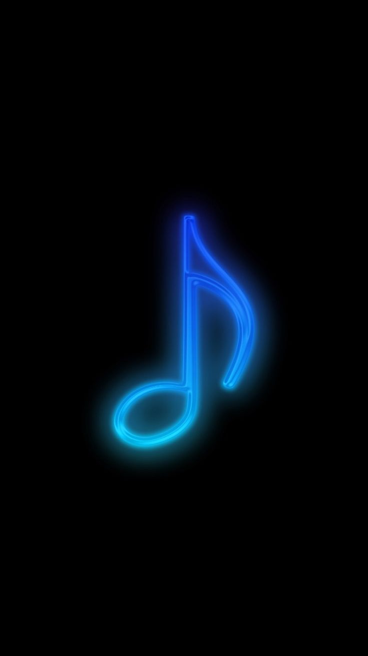 a blue music note on a black background with the light reflecting off it's side