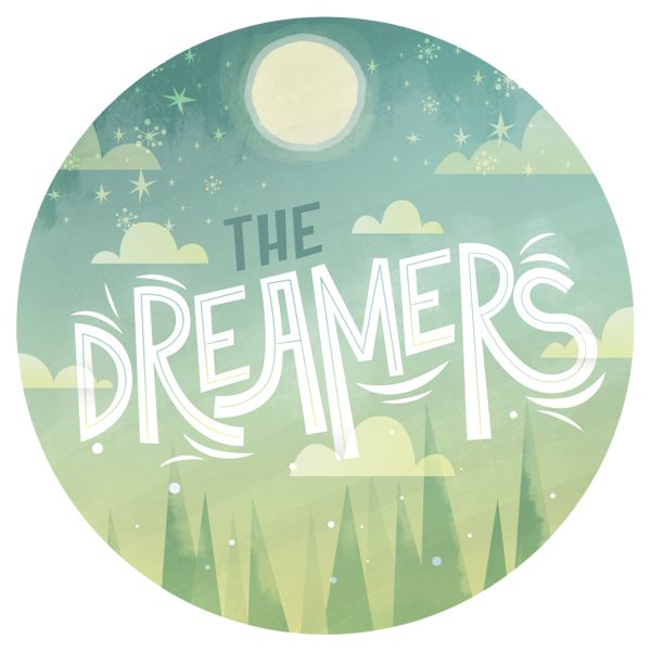 the logo for the game's title, the dreamers on a green background