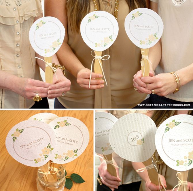 three pictures of people holding paper fans with flowers on them and the same person holding one