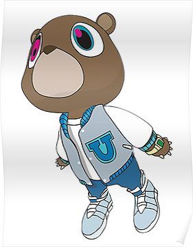 a cartoon bear with big eyes and an ice skateboarder's outfit poster