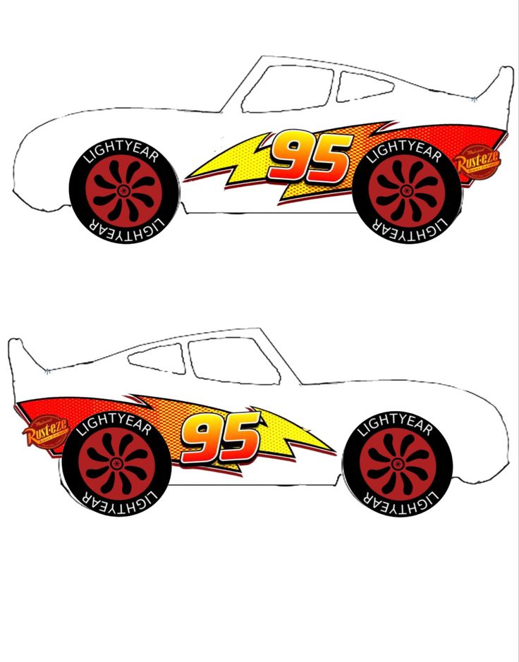 two cars with the numbers 95 on them are shown in red, yellow and blue