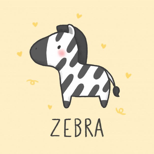 a cartoon zebra with hearts around it's neck and the word zebra on its chest