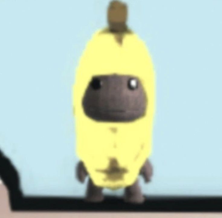 a cartoon character with a banana on top of his head and another figure in the background