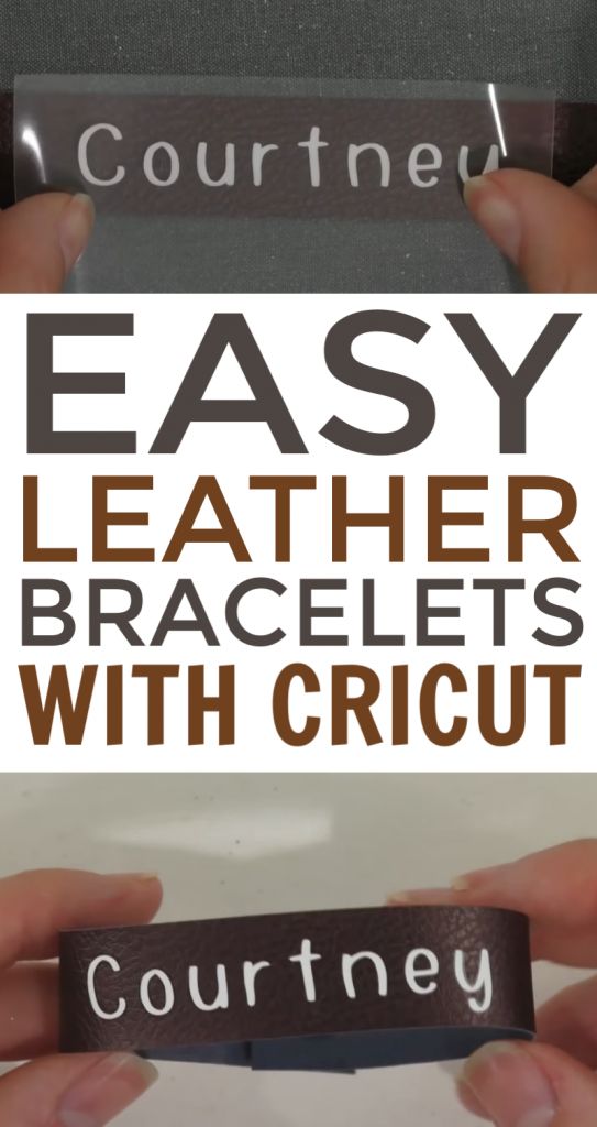 two hands holding up a sign that says easy leather bracelets with cricut