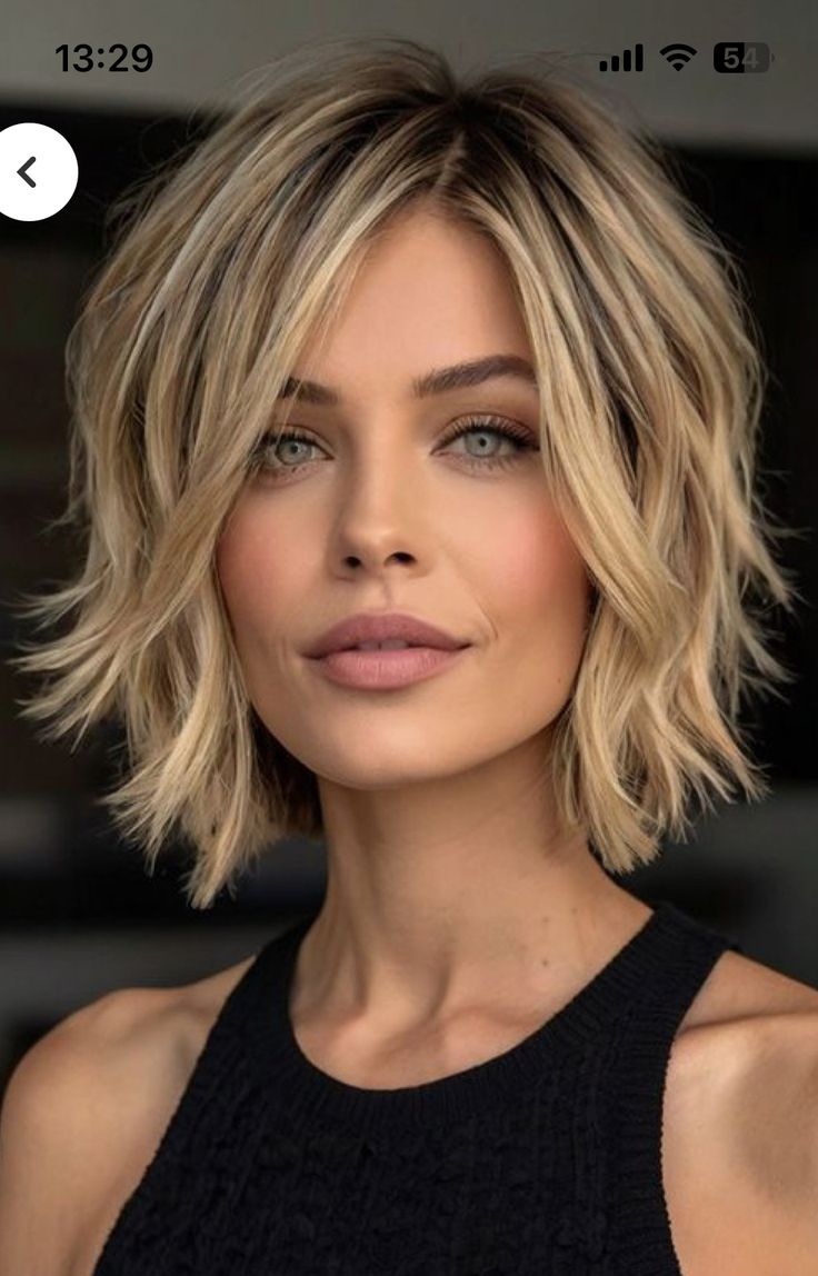 Bob With Bangs Balayage, Cute Hair Short, Medium Lob, Womens Hair Cuts, Bangs Balayage, Hairstyle 2024, Layered Bob With Bangs, Cool Hair Styles, Short Hairstyle Women