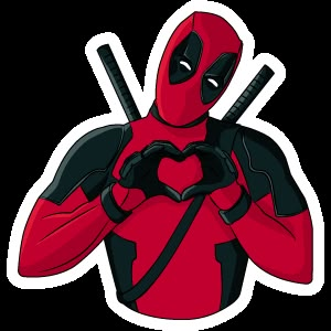 a deadpool is holding two baseball bats in his hands and wearing a heart - shaped costume