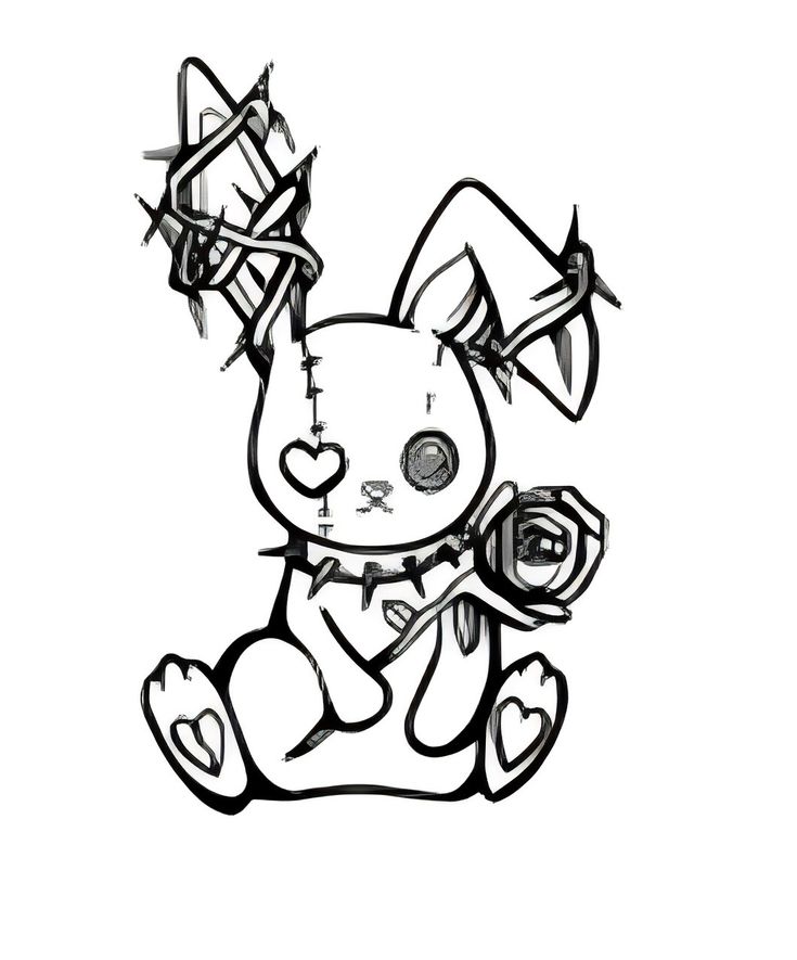 a black and white drawing of a rabbit holding a camera