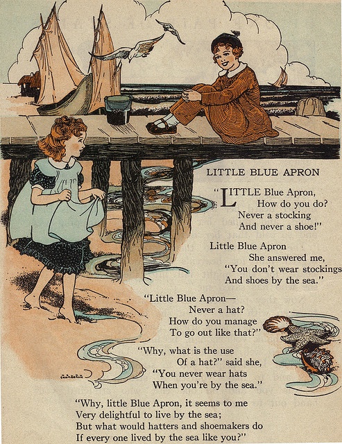 an old book page with two children at a table