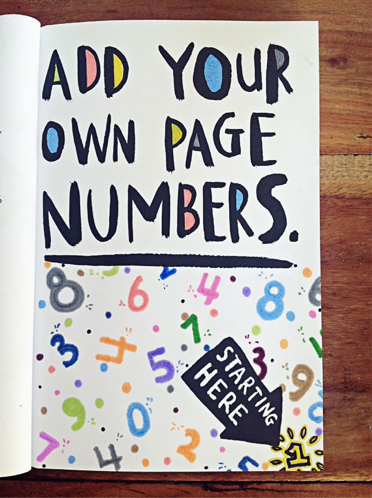 an open book with numbers written on the pages and writing in black ink that says add your own page numbers