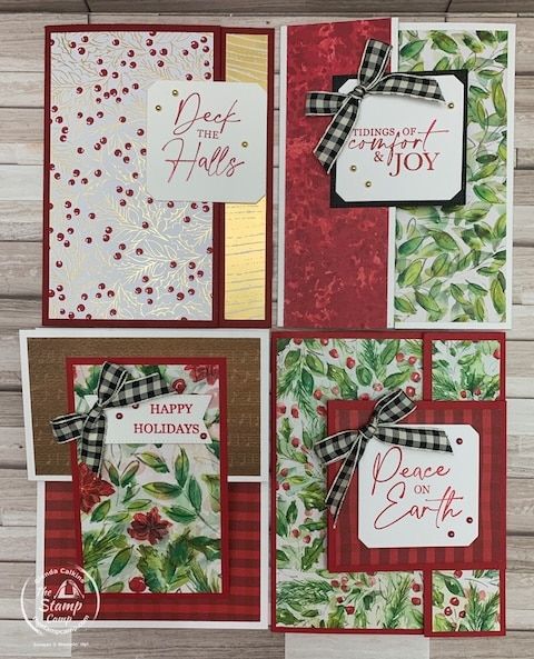 four christmas cards with the words best wishes, happy holidays and holly wreaths on them