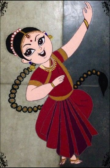 a painting of a woman dancing with her hands in the air and wearing a red dress