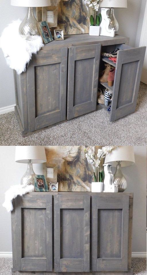 two pictures of the same sideboard in different stages of being made into a cabinet