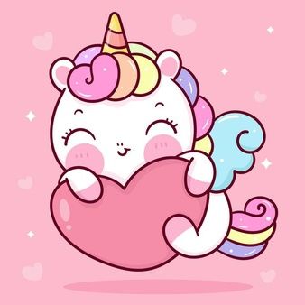 an adorable little unicorn holding a heart