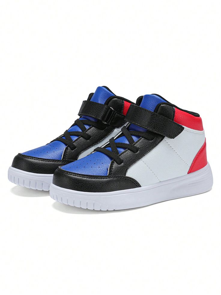 1 Pair Of Children's High-Top Athletic Shoes For Boys' Skateboarding And Girls' Casual Flat Shoes Blue and White Sporty    Colorblock Skate Shoes   Kids Shoes, size features are:Bust: ,Length: ,Sleeve Length: Sporty Non-slip Sneakers For Skateboarding, Trendy High-top Breathable Skate Shoes, Non-slip Skate Shoes For Streetwear With Round Toe, Non-slip Round Toe Skate Shoes For Streetwear, Casual Non-slip Sneakers For Skateboarding, Non-slip Low-top Skate Shoes, Multicolor Scratch-resistant Casual Sneakers, Breathable Skate Shoes With Round Toe And White Sole, Trendy Lace-up Skate Shoes For School