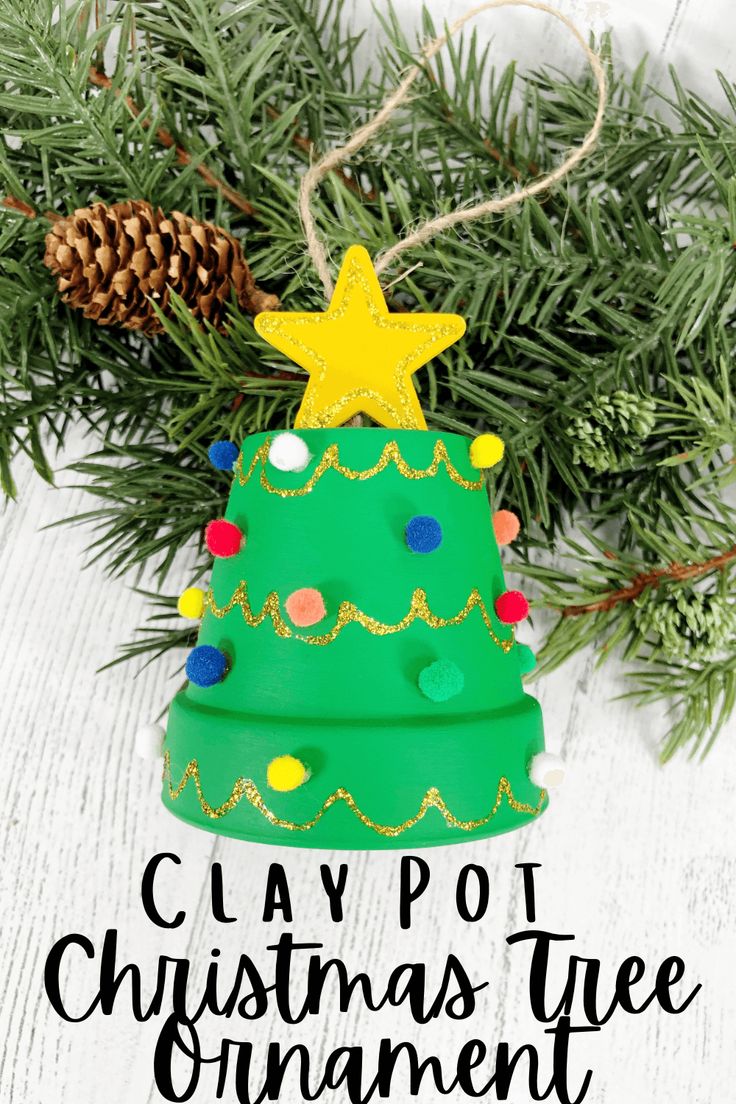 clay pot christmas tree ornament with the words clay pot christmas tree ornament