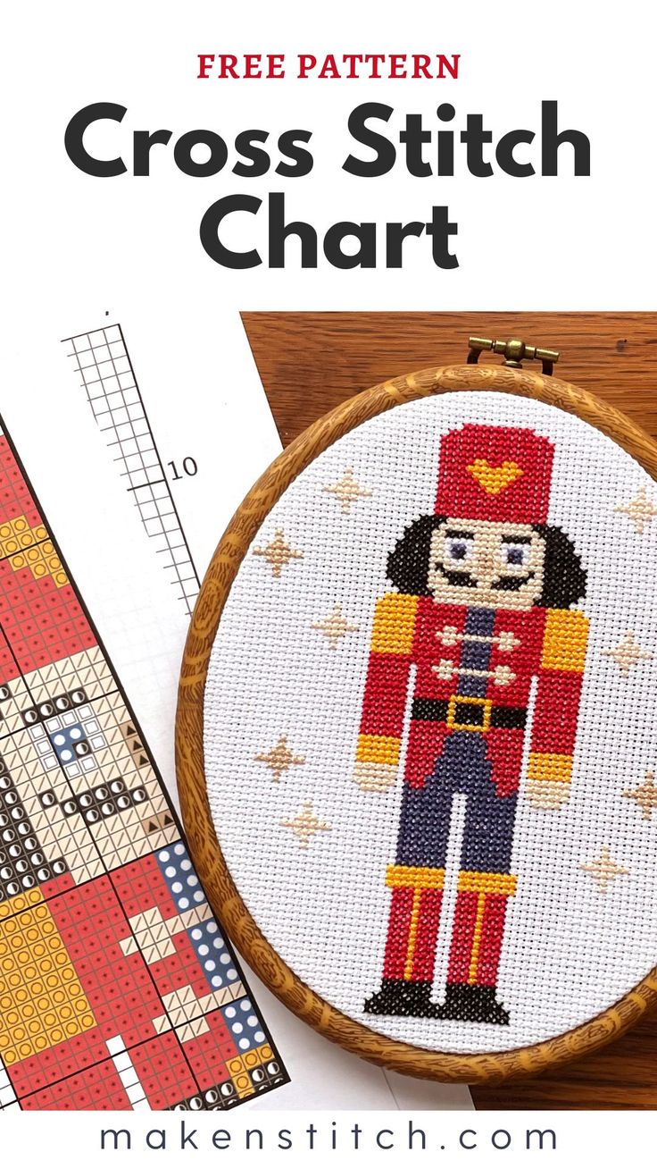 a cross stitch pattern with the text free pattern on it and an image of a nutcracker