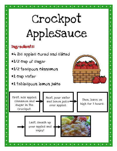 the crockpot applesauce worksheet is shown in green and white