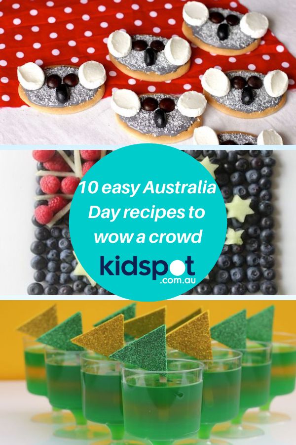 green and red desserts with text overlay that reads 10 easy australia day recipes to wow a crowd