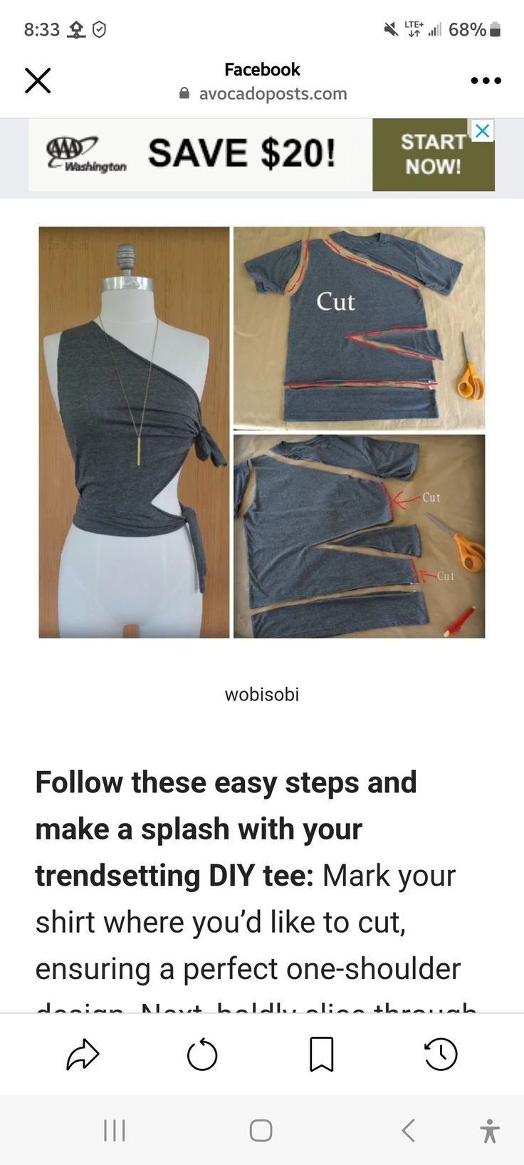 a woman's shirt with cutouts on it and the words, follow these easy steps and make a splash with your trending diy tees mark