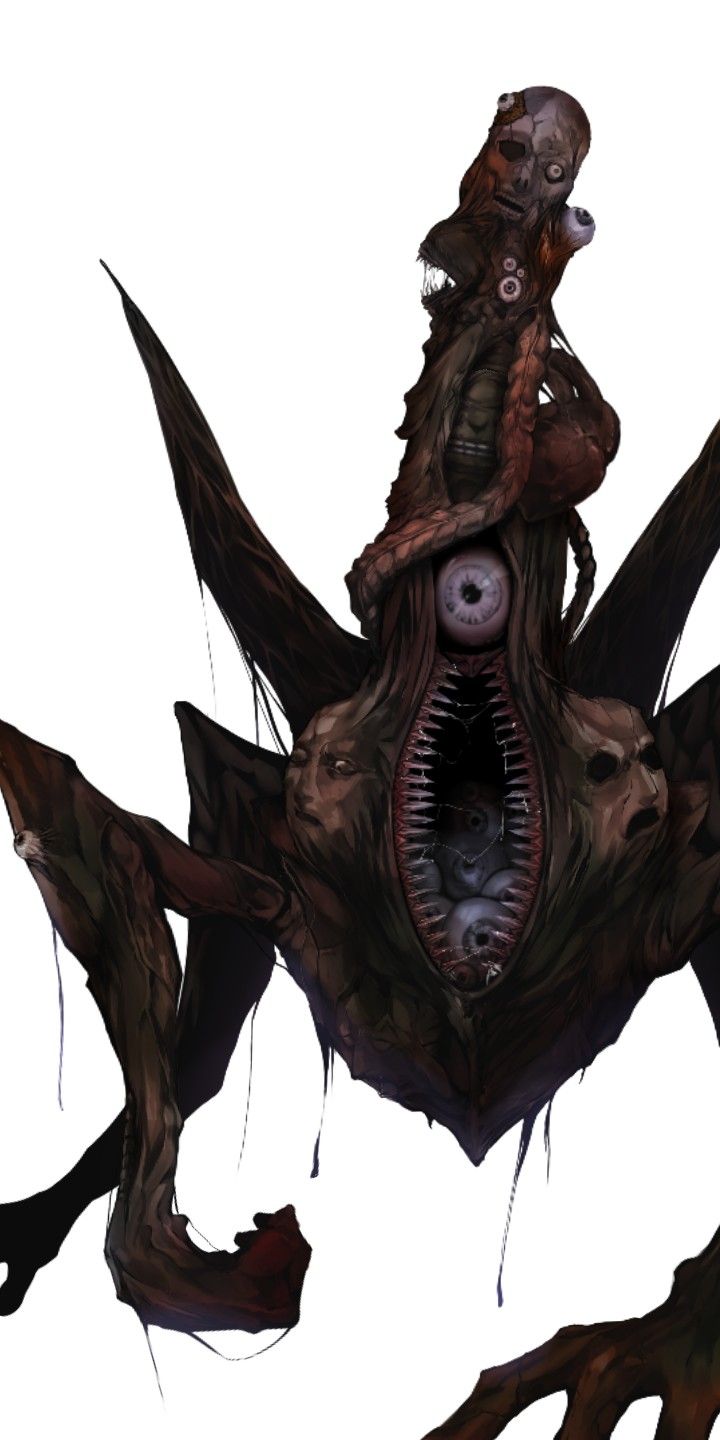 an alien creature with its mouth open and eyes wide open, standing in front of a white background