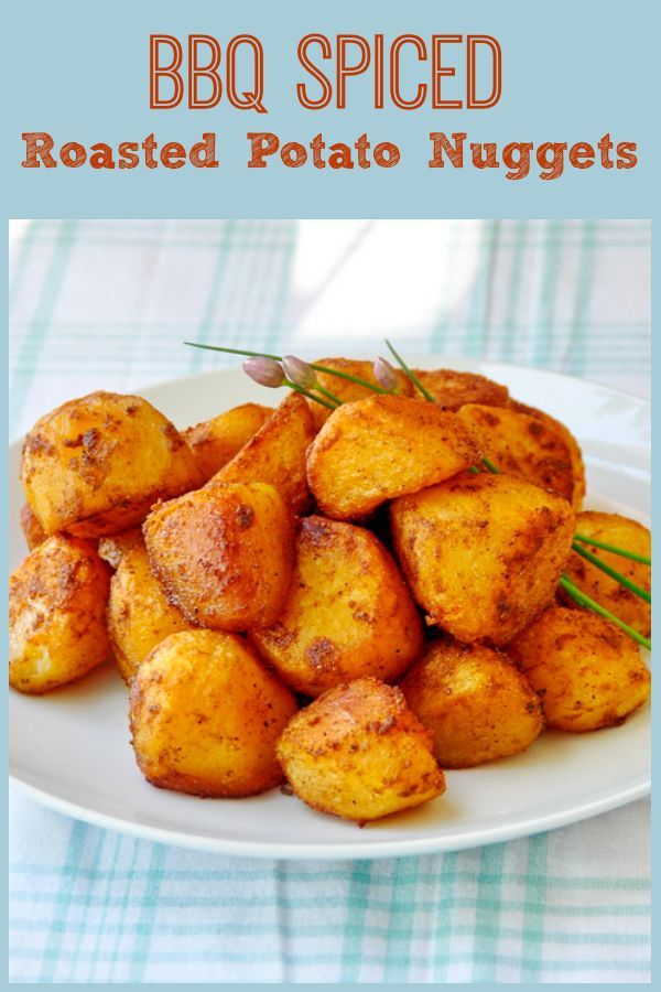 roasted potato nuggets on a white plate