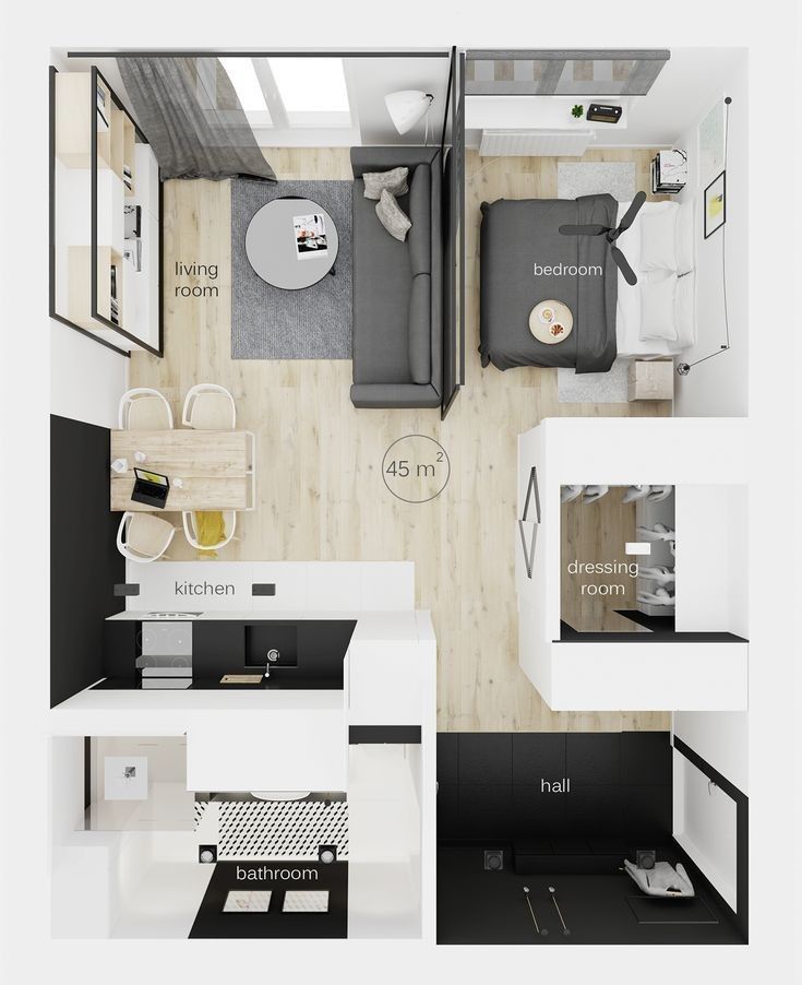 an overhead view of a small apartment