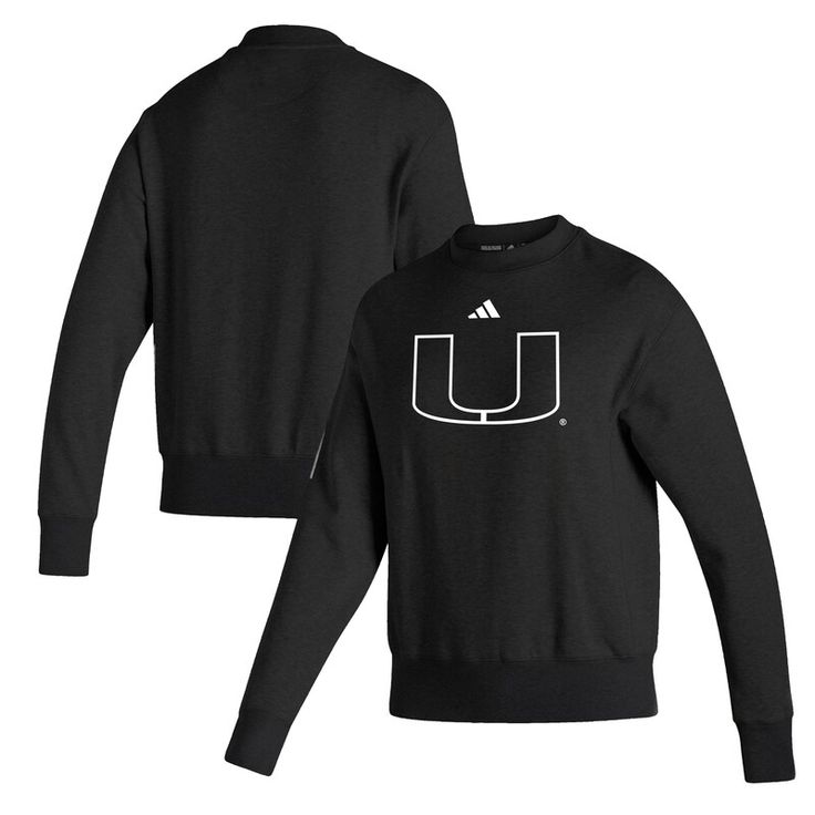 The adidas Black Miami Hurricanes Premium Pullover Sweatshirt is the perfect way to show your support for the Miami Hurricanes. Made from a lightweight cotton and polyester blend, this sweatshirt is ideal for mild temperatures. Screen-printed graphics showcase the Miami Hurricanes logo and wordmark, allowing you to proudly display your team spirit. Rib-knit cuffs and hem ensure a comfortable and secure fit. Black Cotton Moisture-wicking Sweatshirt, Black Cotton Sweatshirt With Moisture-wicking, Black Moisture-wicking Cotton Sweatshirt, Adidas Sportswear Sweatshirt With Ribbed Cuffs, Adidas Relaxed Fit Sweatshirt In Sportswear Style, Adidas Cotton Activewear For Fall, Adidas Relaxed Fit Sweatshirt With Ribbed Cuffs, Adidas Sporty Relaxed Fit Sweatshirt, Adidas Relaxed Fit Sporty Sweatshirt