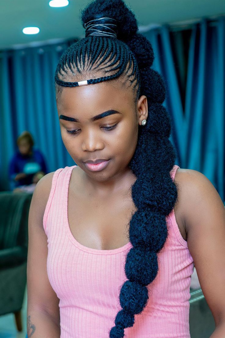 Bubble Braids Gel Hair Styles With Extensions, Hairstyles Stitch Braids, New Braid Hairstyles, Braided Hairstyles African, Straight Up Hairstyles, New Braided Hairstyles, Short Weave Hairstyles, Black Hair Updo Hairstyles, Cool Braid Hairstyles