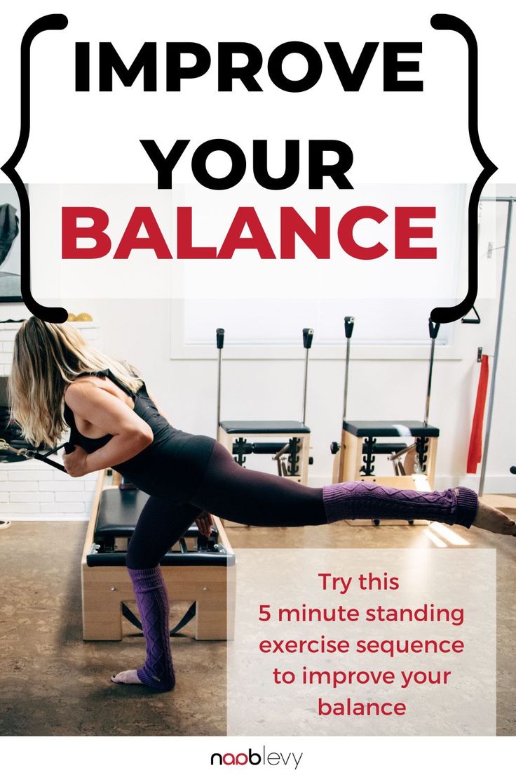 a woman doing an exercise with the words improve your balance on top of her body