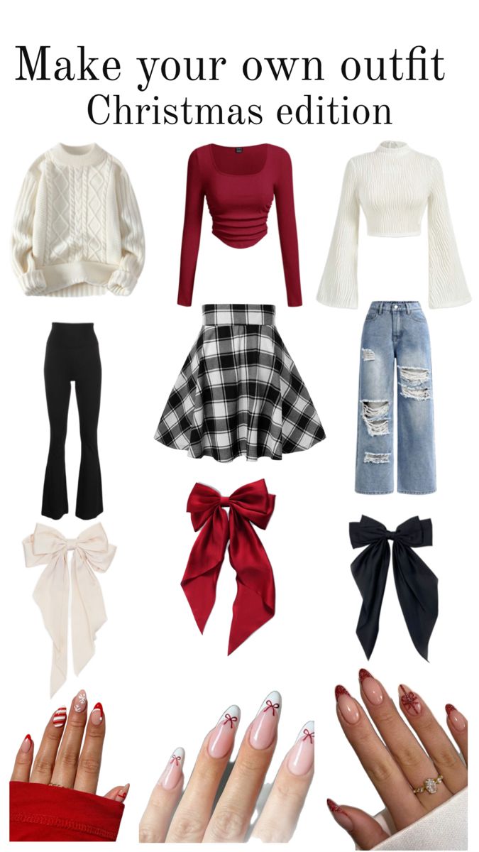 Simple Outfits For Christmas, December Clothes Outfits, Holiday Outfits Teenage Girl, Cute Casual Christmas Party Outfits, Teens Christmas Outfits, Outfits To Wear For Christmas, Cute Christmas Outfits For Women Party, Teen Christmas Outfit Ideas, Cute Christmas Sweater Outfit