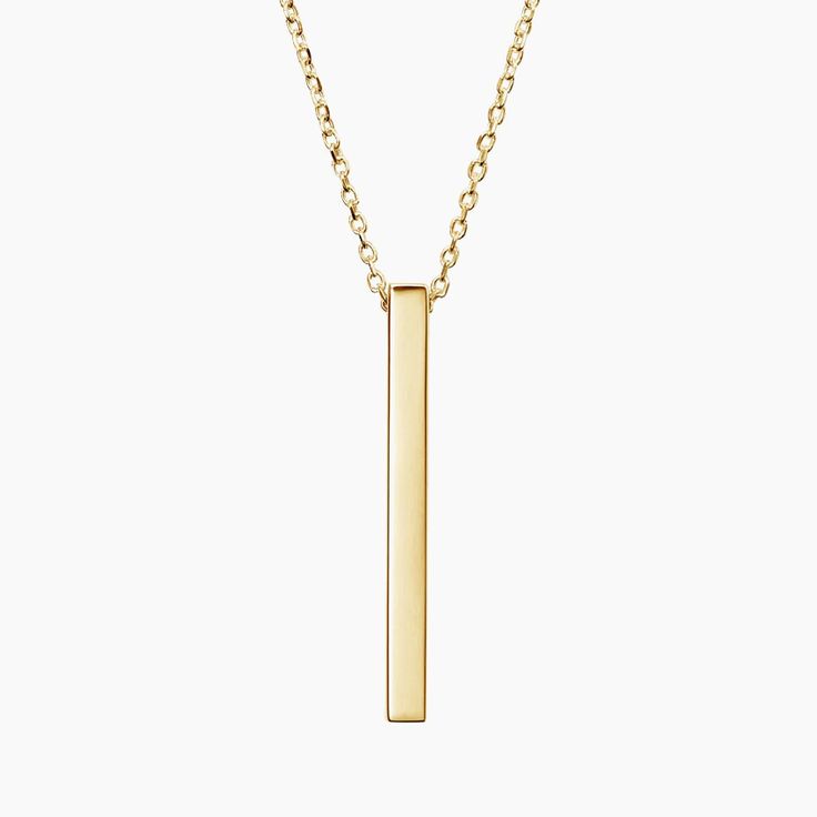 Engravable Vertical Bar Pendant - 14K Yellow Gold. Engravable on all four sides, this lustrous bar hangs elegantly from a cable chain for a sleek and sophisticated look. Classic Everyday 14k Gold Bar Necklace, Elegant Gold Bar Necklace With Cable Chain, Elegant 14k Gold Bar Necklace With Cable Chain, Modern 14k Yellow Gold Bar Necklace, Elegant 14k Gold Rectangular Bar Necklace, Classic Gold Bar Necklace For Everyday, Gold Bar Necklace With Adjustable Chain For Formal Events, Gold Bar Necklace With Adjustable Chain For Formal Occasions, Formal Gold Bar Necklace With Adjustable Chain