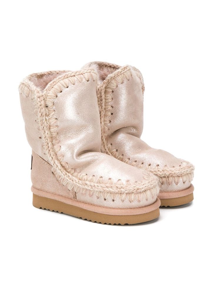 Pink metallic sheen eskimo boots from Mou Kids featuring a rubber sole, stitching details, a round toe and a slip-on style. Mou Boots, Girls Winter Dresses, Girls Spring Dresses, Kids Winter Outfits, Baby Girl Clothes Winter, Girl Boots, Winter Outfits For Girls, All Nike Shoes, Kids Plaid