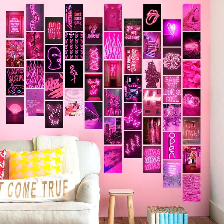 Decorate your Vaporwave or eGirl aesthetic room with our unique collection of wall cards. 50 pcs pack. Non repeating pictures. Size: 4x6 in (10x15 cm) Material: 300 gsm paper Pink Neon Aesthetic, Egirl Room, Cool Teen Rooms, Aesthetic Wall Collage, Polka Dot Bedding, Collage Mural, Aesthetic Bedroom Decor, Neon Rose, Wall Collage Kit