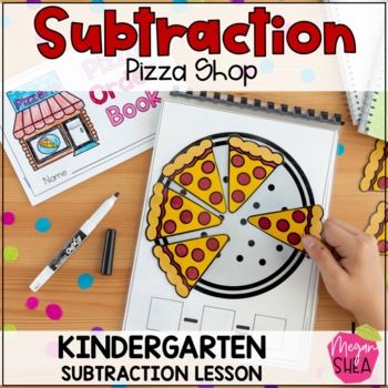 the subtraction pizza shop book is open and ready to be filled with activities