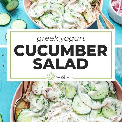 two bowls filled with cucumber salad on top of a blue table next to sliced cucumbers