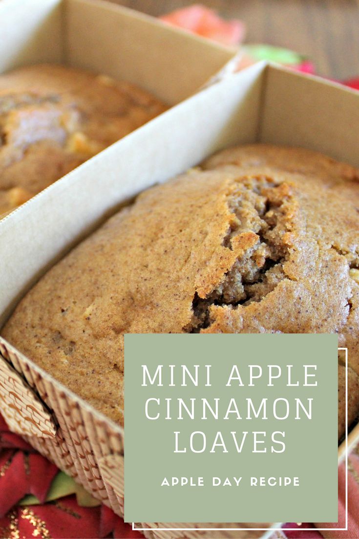 an apple cinnamon loaf in a box with the title above it