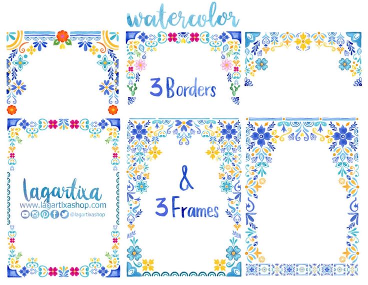 four different frames with mexican floral designs and the number 3, 5, 8, 9