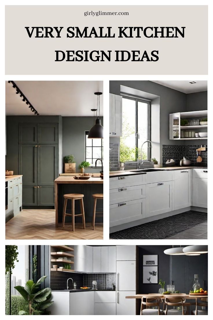 Very small kitchen design ideas displayed with green, white, and black themes. Tiny Kitchens With Islands, Best Small Kitchen Design, Townhouse Kitchen Ideas Small Spaces, Small Kitchen Layouts With Island, Small Kitchen With Living Room, Small Kitchen Plans Layout, Small Open Kitchen Ideas, Square Kitchen Layout, Kitchen Plans Layout