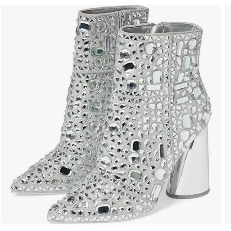 From Steve Madden, The Vayle Rhinestone Embellished Pointed Toe Booties Feature: Synthetic Upper Pointed Toe Construction Zipper Closure Allover Rhinestone Embellishments Fabric Lining Synthetic Outsole Approx. 3.5" Heel Height Imported. New Without Box With Store Markings At The Bottom. Note: Flaws Are Marked( See Photos) Short Cowboy Boots, Taupe Heels, Steve Madden Store, Steve Madden Boots, Spool Heel, Lace Up Booties, Black Boots Women, Ladies Of London, Womens Ankle Boots