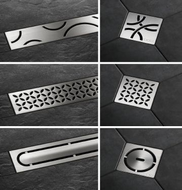 four different views of the floor drain