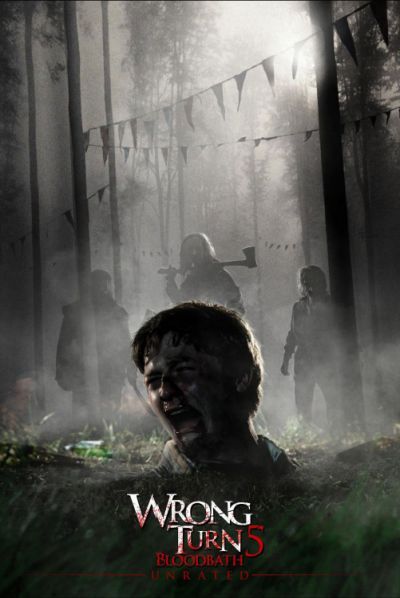 the poster for wrong turn 3 bloodbath is shown in front of a forest